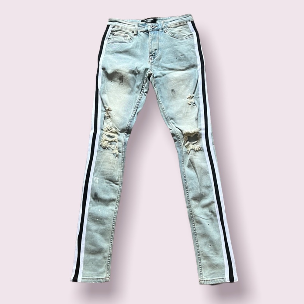Serenede Striped Acid Washed Skinny Jeans